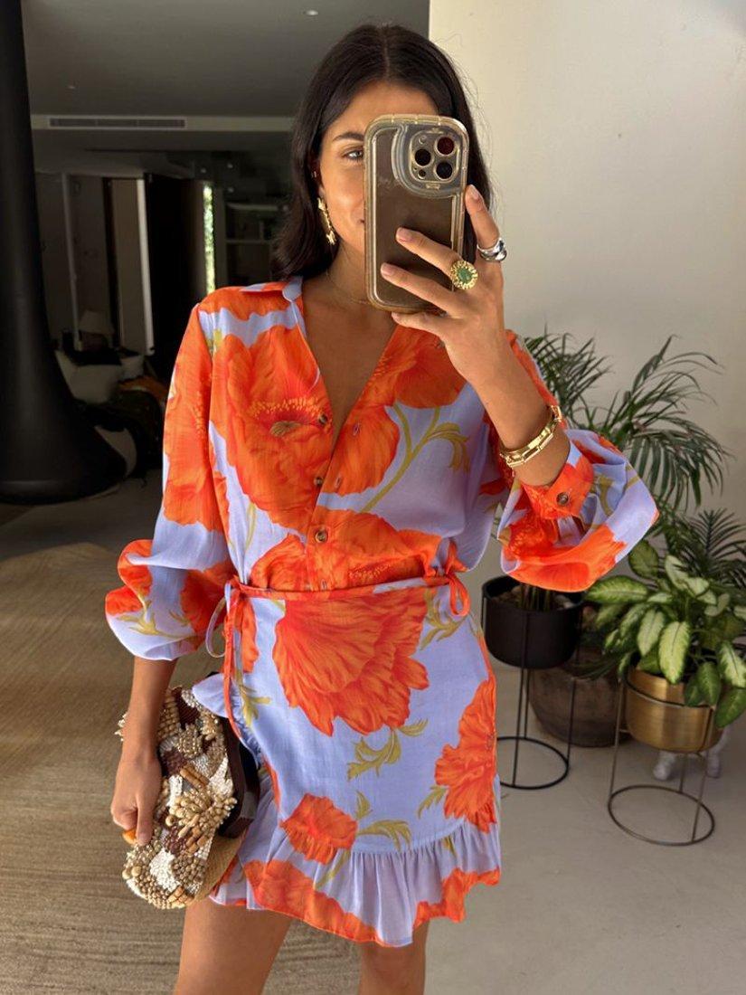 Product image 3 of 5, which shows Never Fully Dressed Jaspre Poppy Frill Mini Skirt, Blue, 6