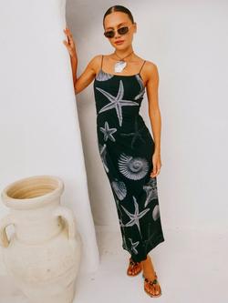 Never Fully Dressed Seashell Mesh Cami Dress, Black, Black