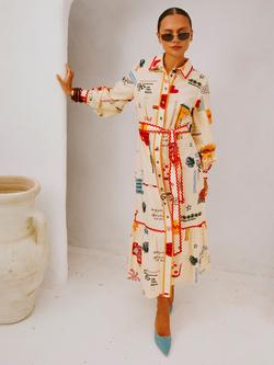Never Fully Dressed Poema Graphic Shirt Dress, Cream, Cream
