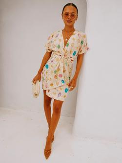 Never Fully Dressed Shell Wrap Mini Dress, Cream, Cream