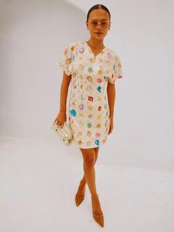 Never Fully Dressed Shell Wrap Mini Dress, Cream - view 2, Cream