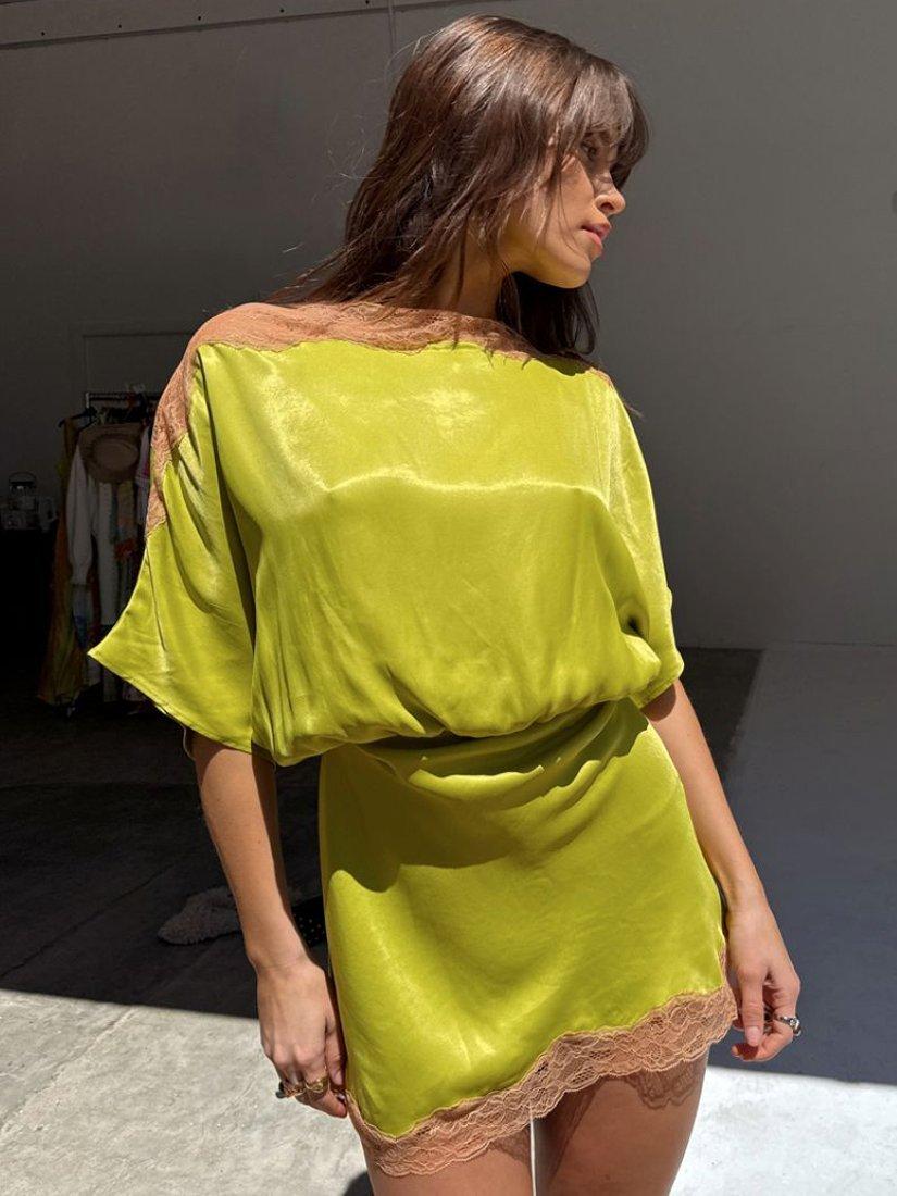 Product image 1 of 5, which shows Never Fully Dressed Tilly Laced Mini Dress, Olive, 6