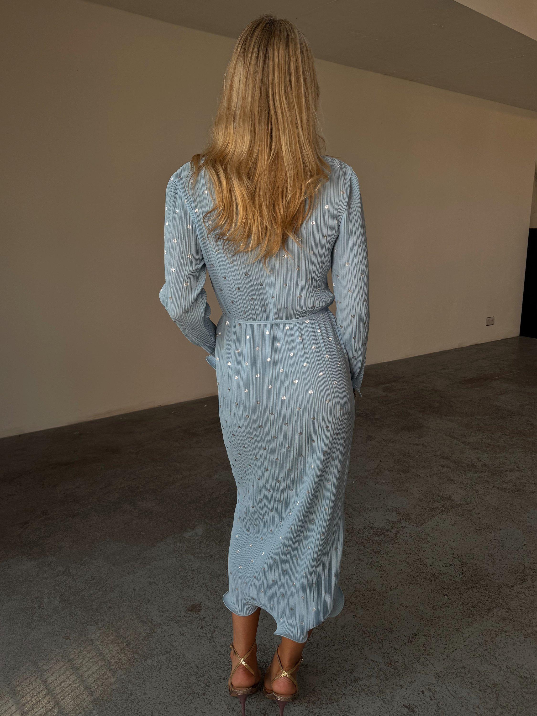 Product image 2 of 5, which shows Never Fully Dressed Chloe Plisse Dress, Blue, XS