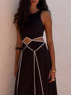 Never Fully Dressed Esme Contrast Trim Dress, Black - view 2, Black