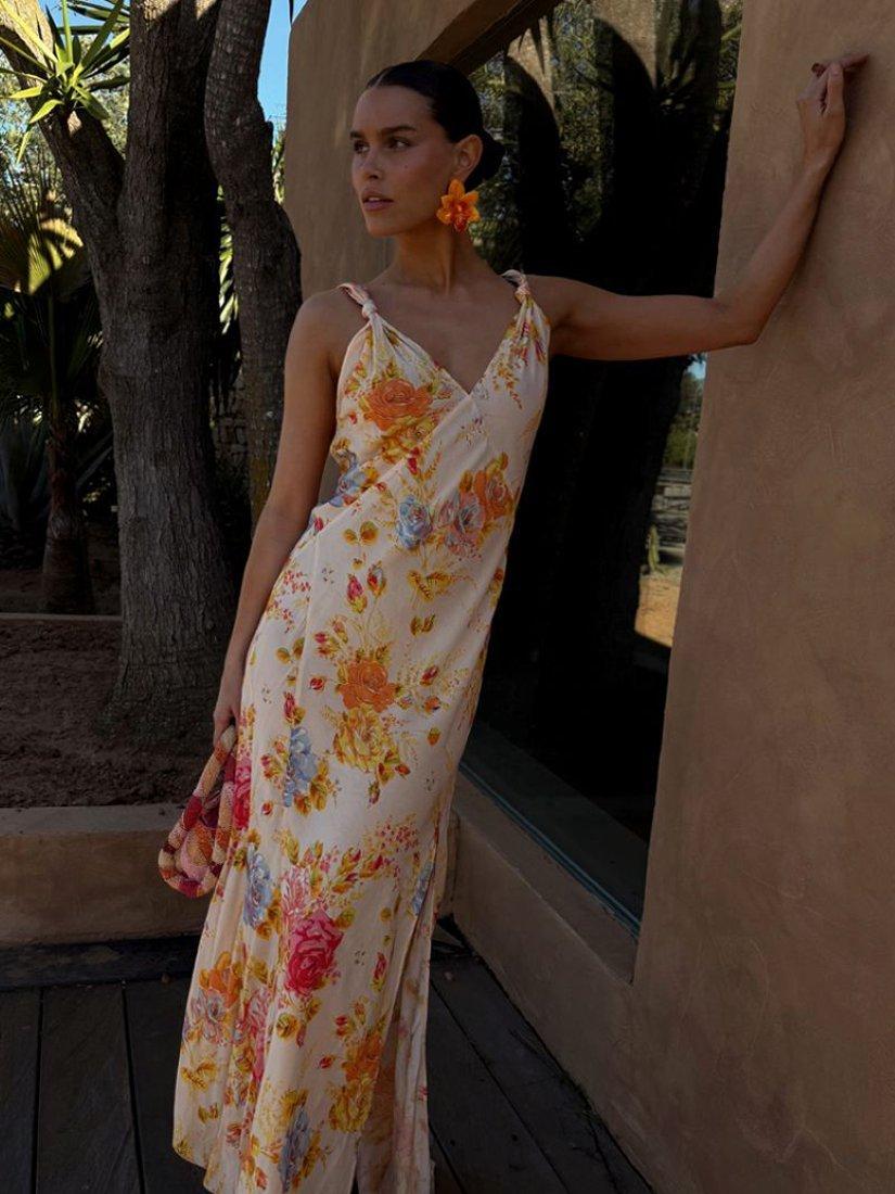 Product image 3 of 8, which shows Never Fully Dressed Sofia Floral Maxi Dress, Cream, 6