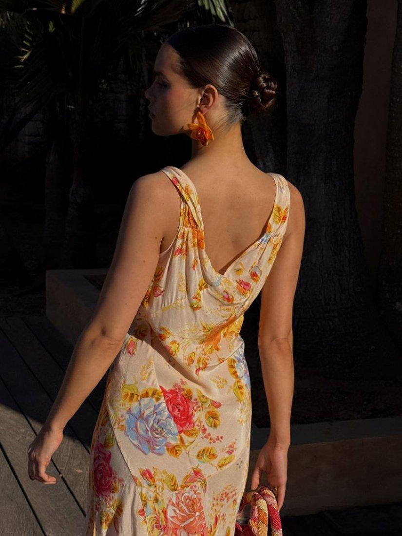 Product image 4 of 8, which shows Never Fully Dressed Sofia Floral Maxi Dress, Cream, 6