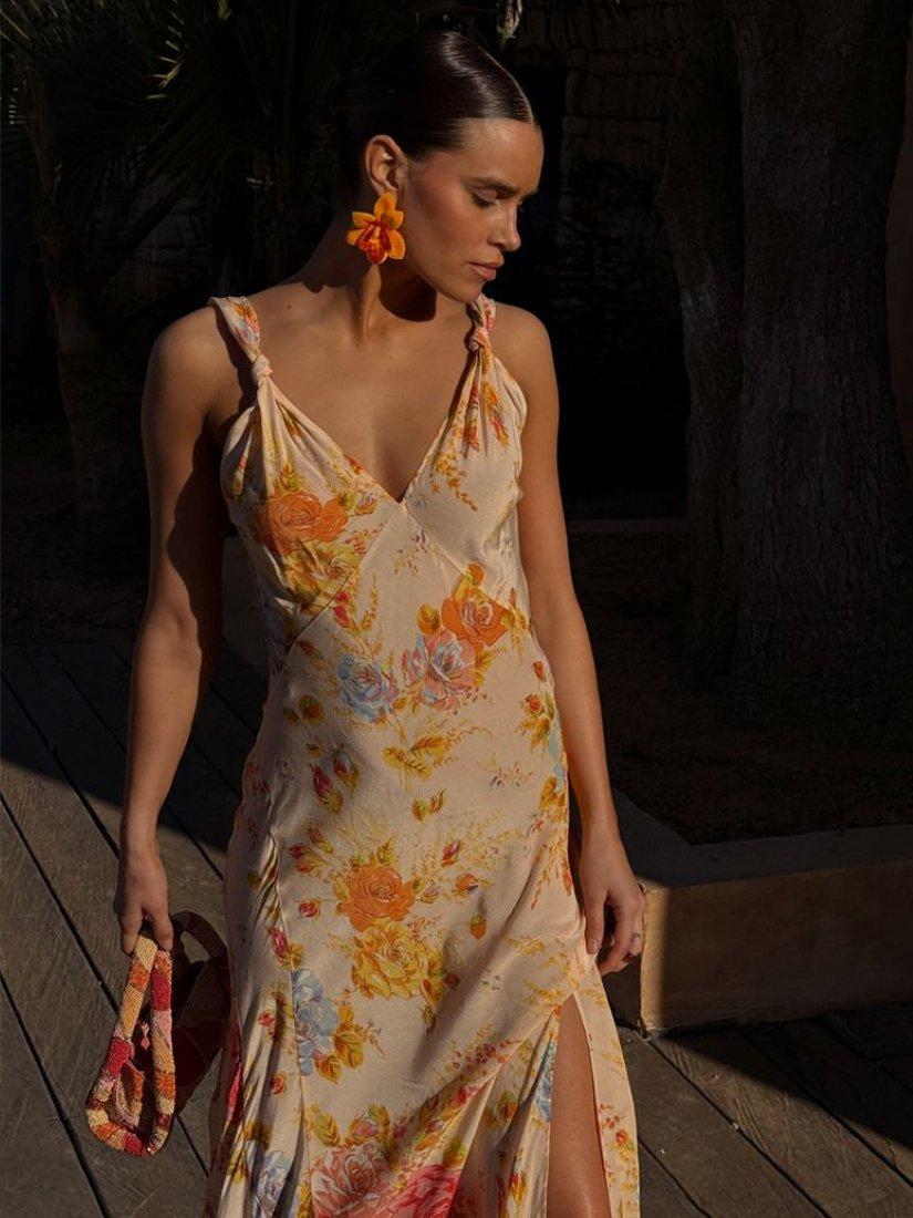 Product image 7 of 8, which shows Never Fully Dressed Sofia Floral Maxi Dress, Cream, 6