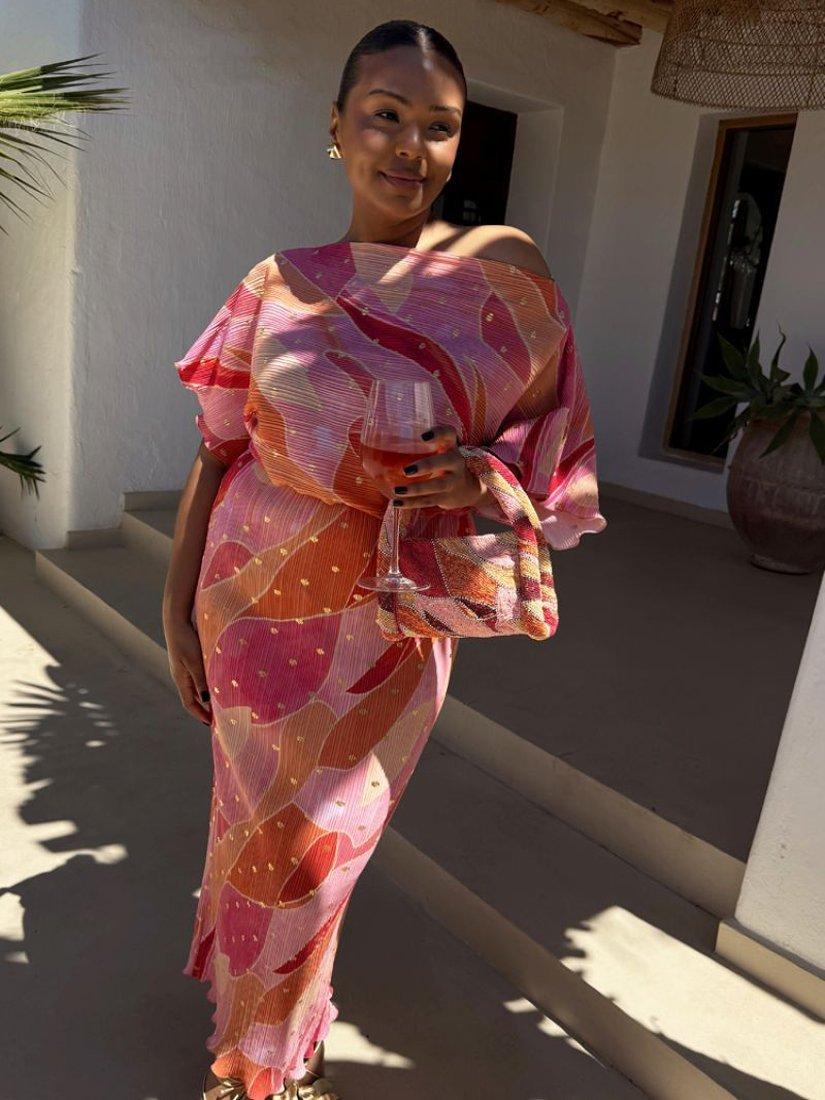 Product image 1 of 5, which shows Never Fully Dressed Tilly Abstract Fleck Dress, Pink, XS