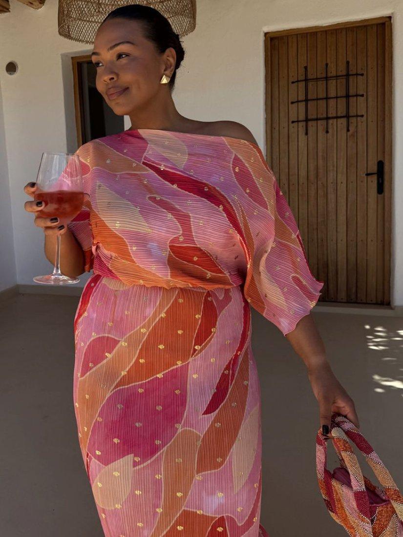 Product image 4 of 5, which shows Never Fully Dressed Tilly Abstract Fleck Dress, Pink, XS