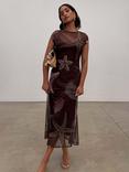 Never Fully Dressed Shell Print Mesh Dress, Brown
