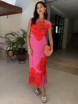 Never Fully Dressed Poppy Mesh Maxi Dress, Pink, Pink