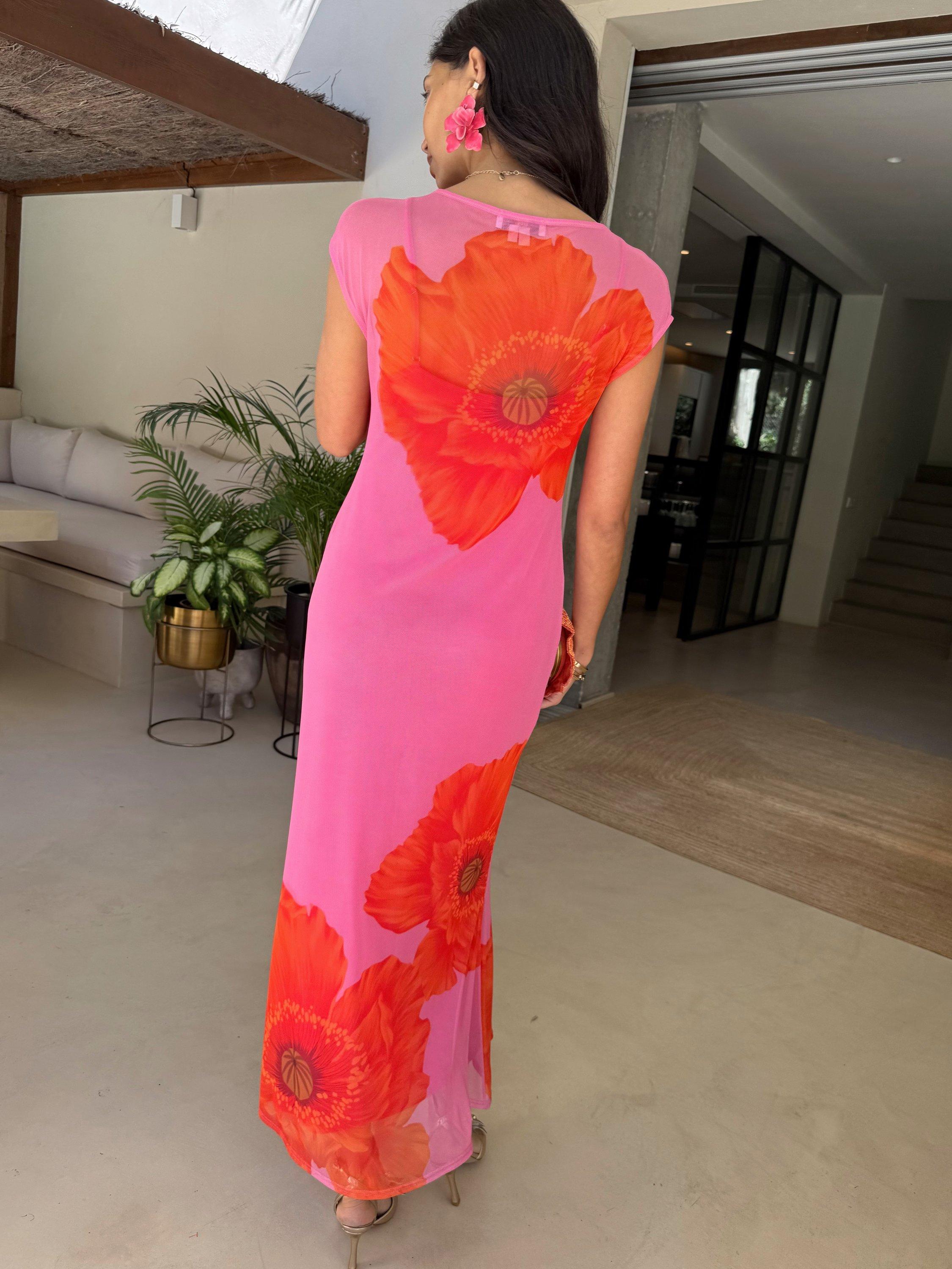 Product image 4 of 5, which shows Never Fully Dressed Poppy Mesh Maxi Dress, Pink, 6