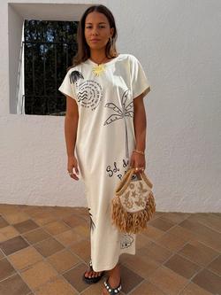 Never Fully Dressed x Caetana Palma Isla T-Shirt Dress, Cream, Cream