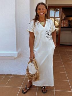 Never Fully Dressed x Caetana Palma Isla T-Shirt Dress, Cream - view 2, Cream