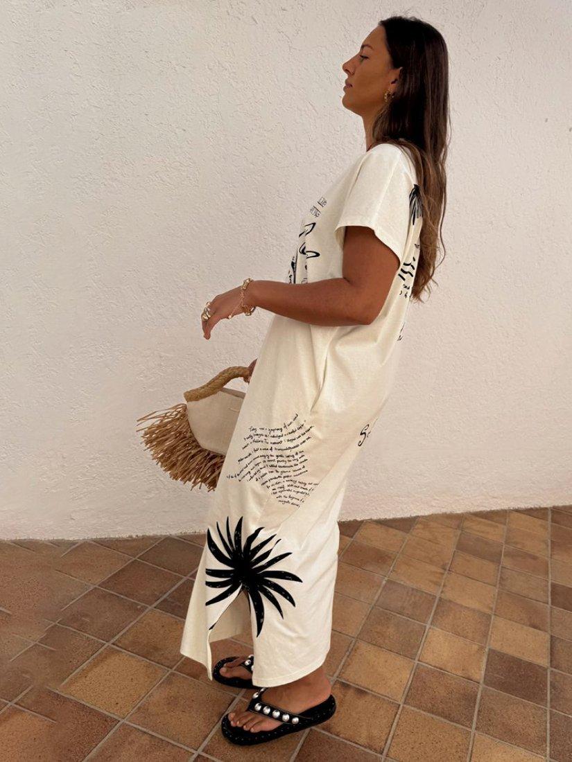 Product image 3 of 6, which shows Never Fully Dressed x Caetana Palma Isla T-Shirt Dress, Cream, XS