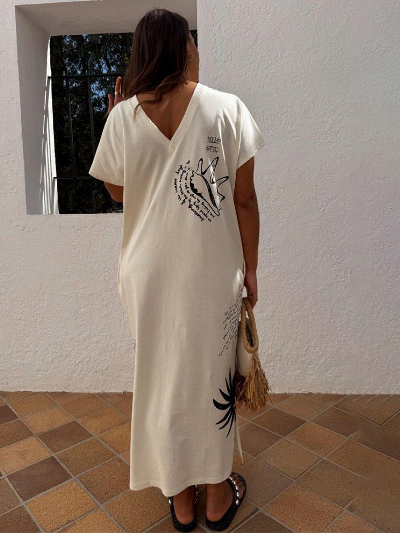 Product image 4 of 6, which shows Never Fully Dressed x Caetana Palma Isla T-Shirt Dress, Cream, XS