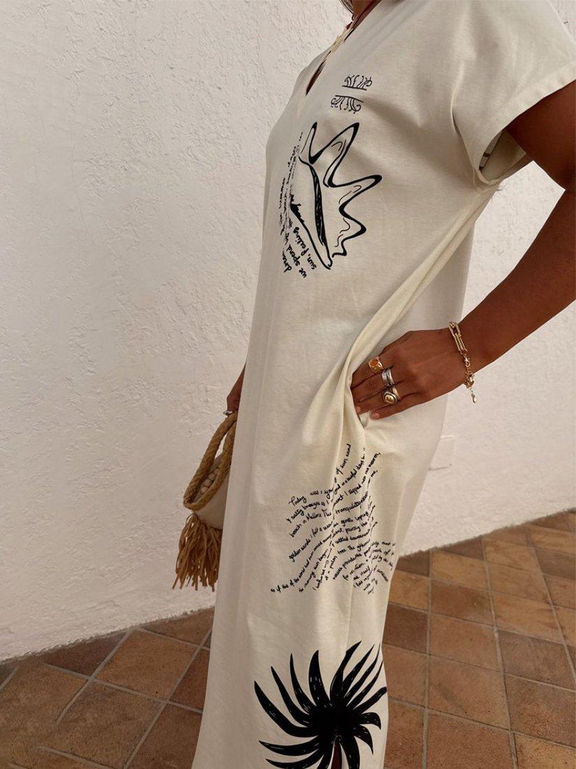 Product image 5 of 6, which shows Never Fully Dressed x Caetana Palma Isla T-Shirt Dress, Cream, XS