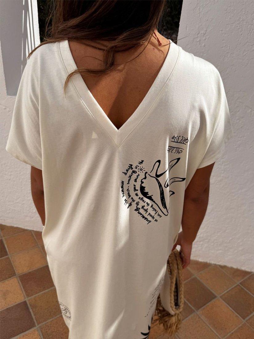 Product image 6 of 6, which shows Never Fully Dressed x Caetana Palma Isla T-Shirt Dress, Cream, XS