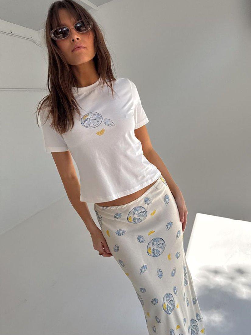 Product image 3 of 5, which shows Never Fully Dressed Oyster Print T-Shirt, White, XS