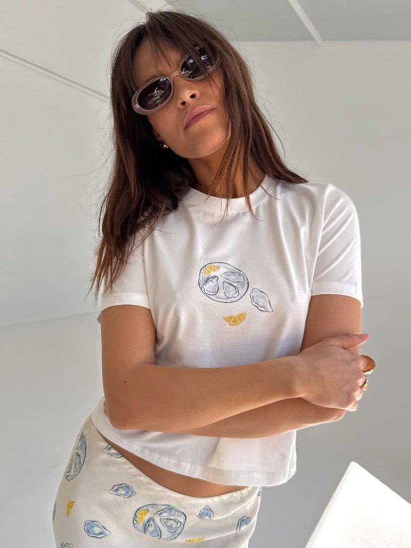 Product image 5 of 5, which shows Never Fully Dressed Oyster Print T-Shirt, White, XS