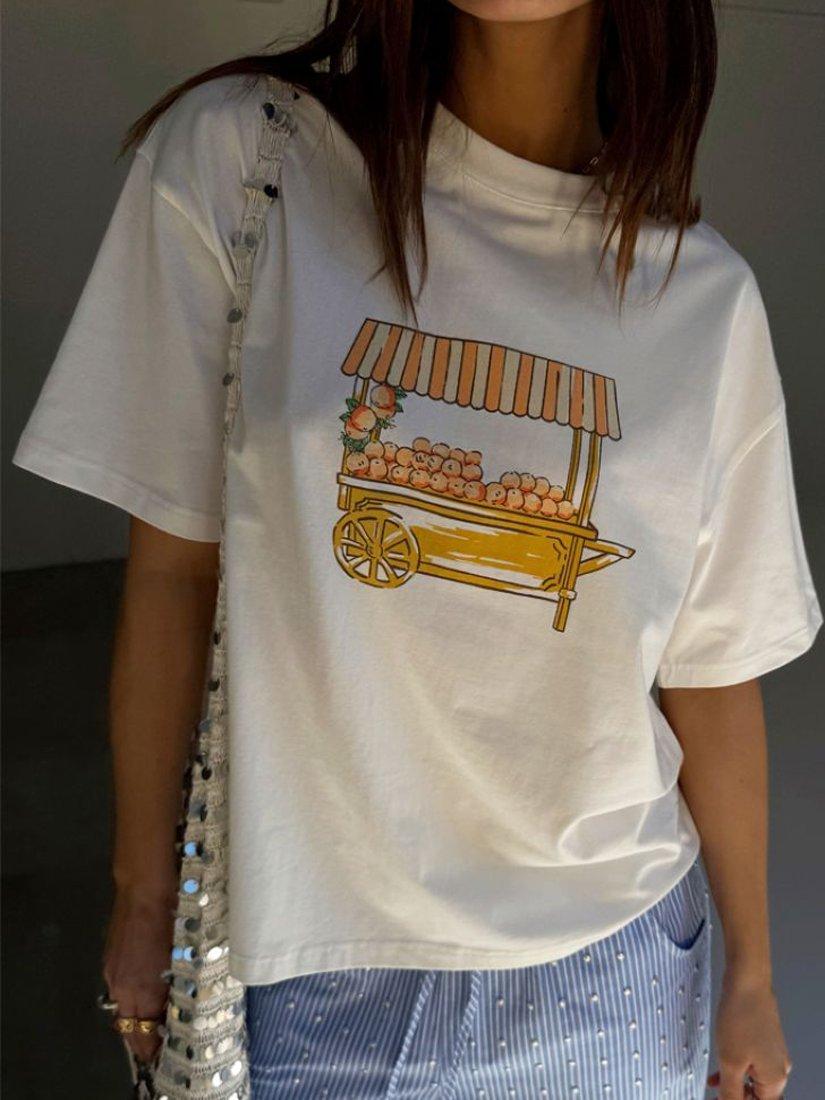 Product image 3 of 5, which shows Never Fully Dressed Orange Cart T-Shirt, White, XS