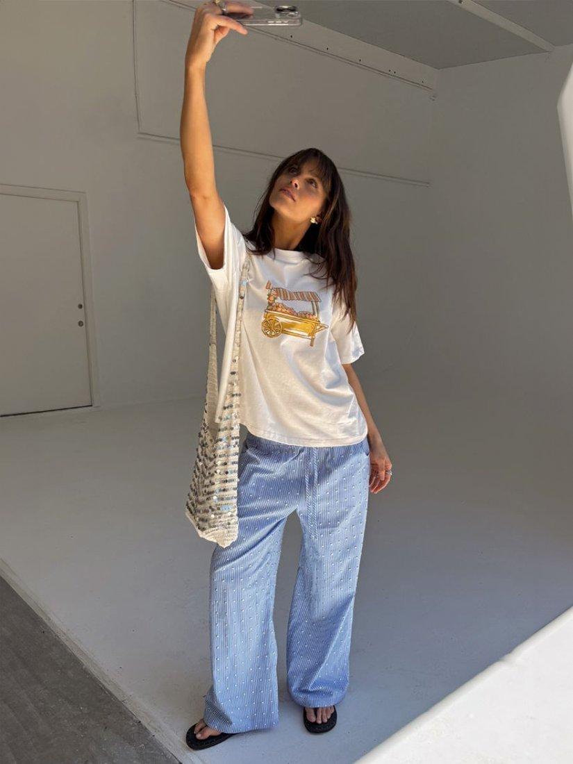 Product image 5 of 5, which shows Never Fully Dressed Orange Cart T-Shirt, White, XS