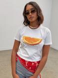 Never Fully Dressed Squeeze Me Orange T-Shirt, White