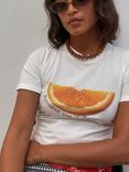 Never Fully Dressed Squeeze Me Orange T-Shirt, White