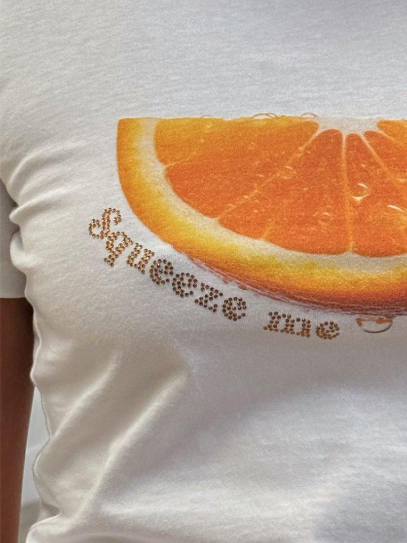 Product image 3 of 5, which shows Never Fully Dressed Squeeze Me Orange T-Shirt, White, XS