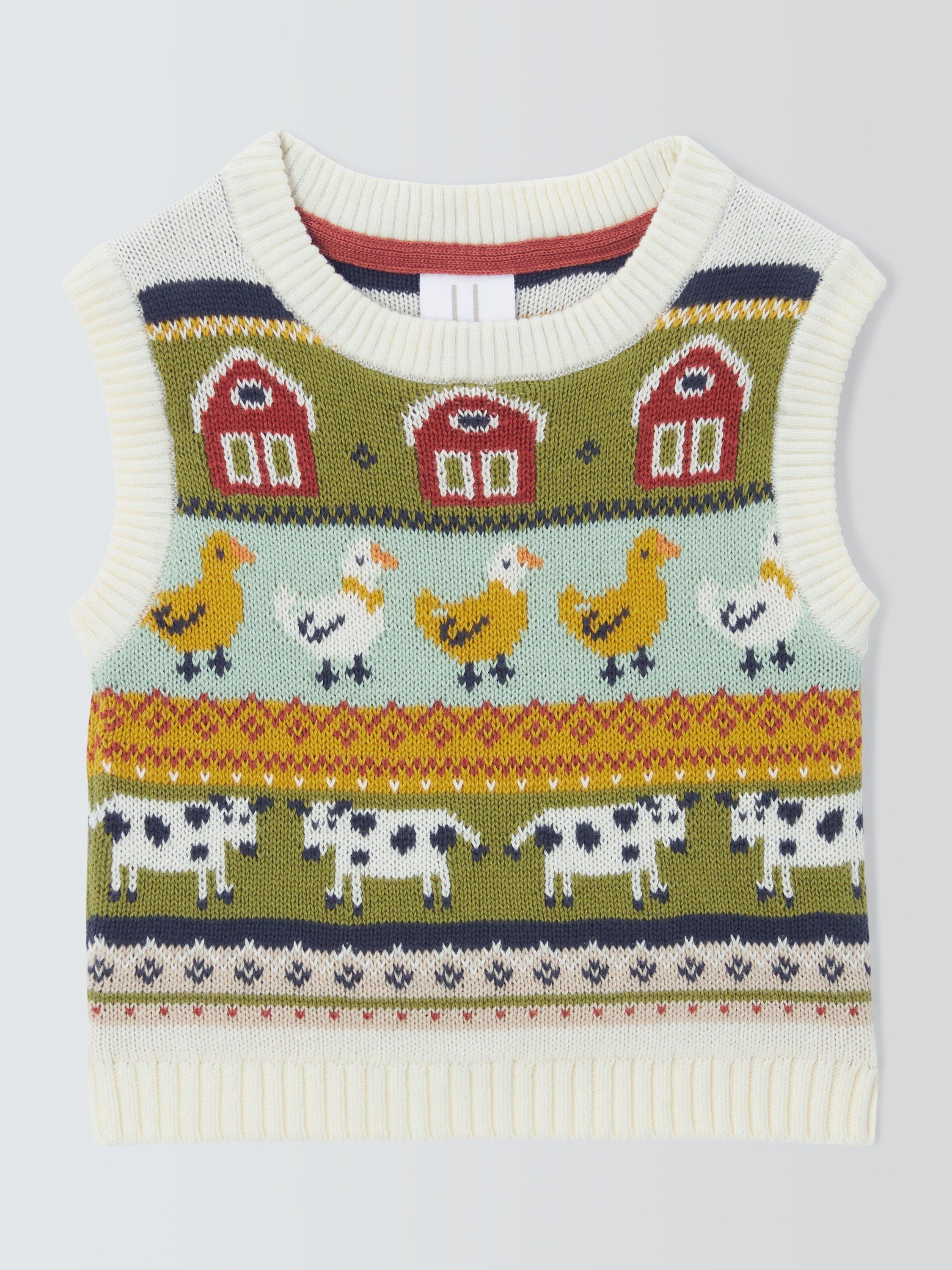 Product image 1 of 3, which shows John Lewis Baby Farm Knit Vest, Multi, 0-3 months