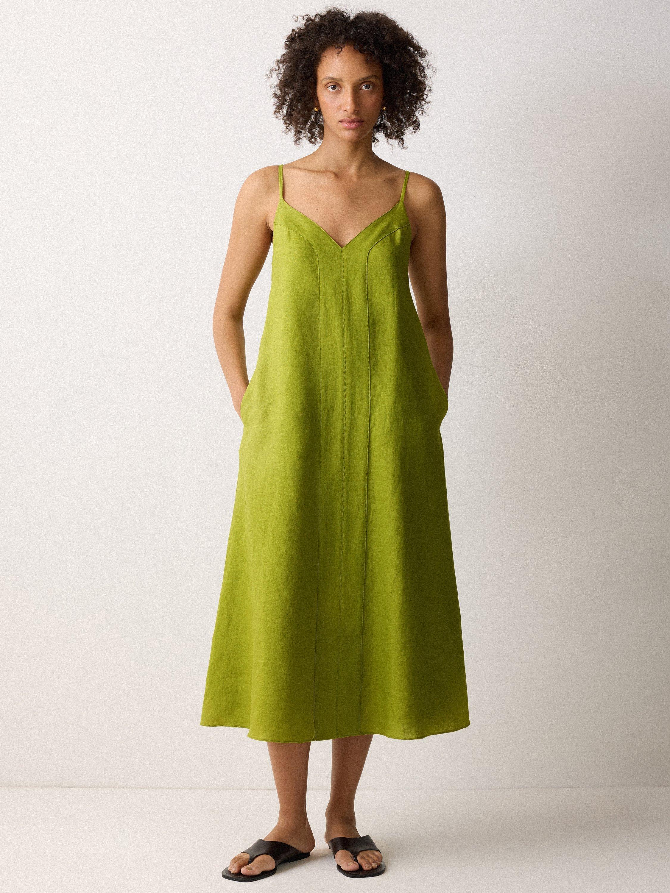 Jigsaw Linen Sleeveless V-Neck Maxi Sundress, Green