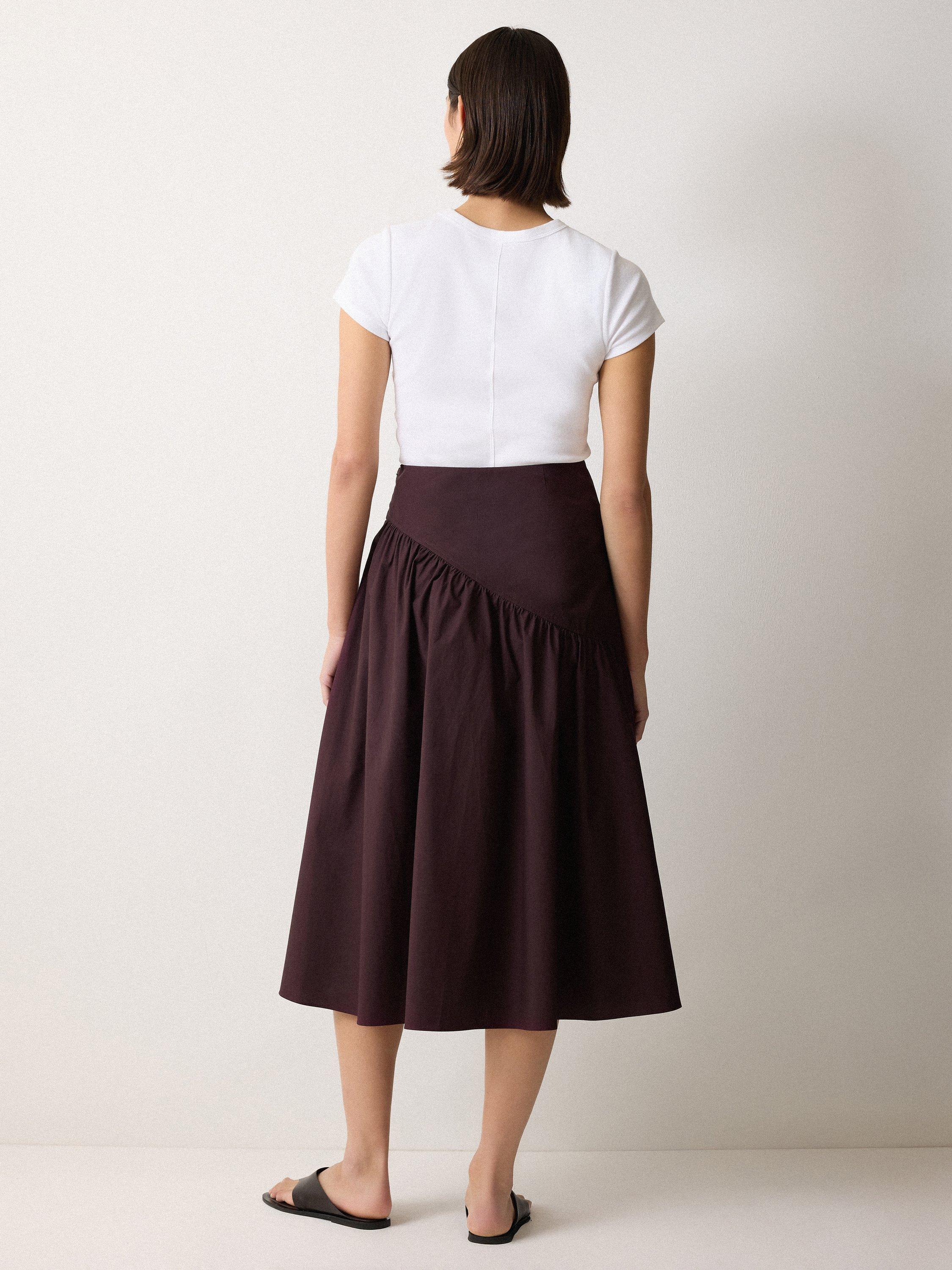 Product image 2 of 5, which shows Jigsaw Cotton Poplin Asymmetric Midi Skirt, Oxblood, 6