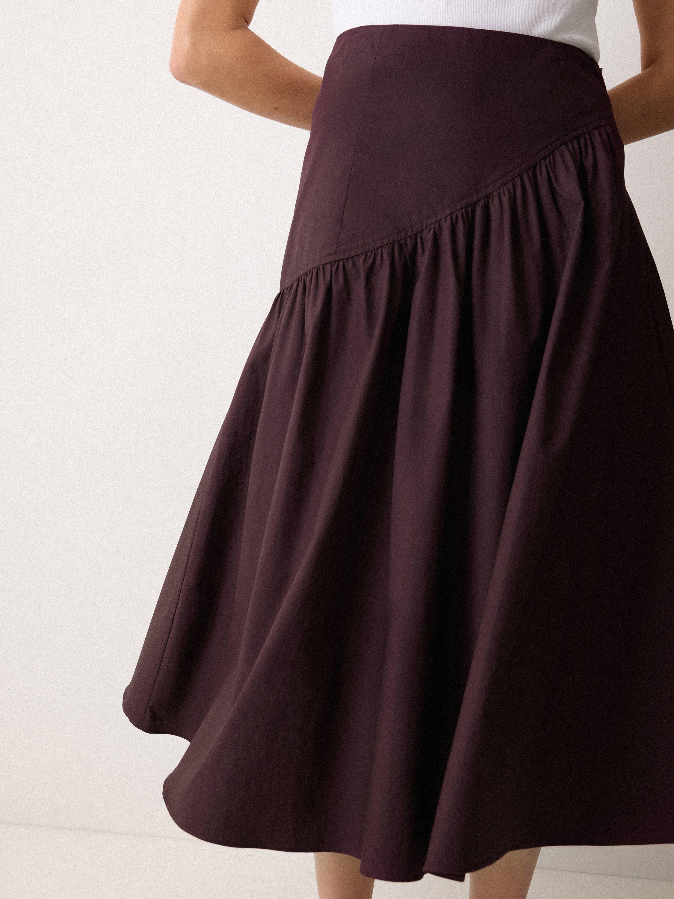 Product image 3 of 5, which shows Jigsaw Cotton Poplin Asymmetric Midi Skirt, Oxblood, 6