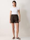 Jigsaw Linen Elasticated Scallop Shorts, Brown, Brown