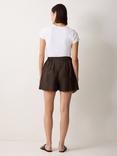Jigsaw Linen Elasticated Scallop Shorts, Brown, Brown