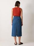 Jigsaw Denim Stitched Waist Midi Skirt, Vintage Mid Blue