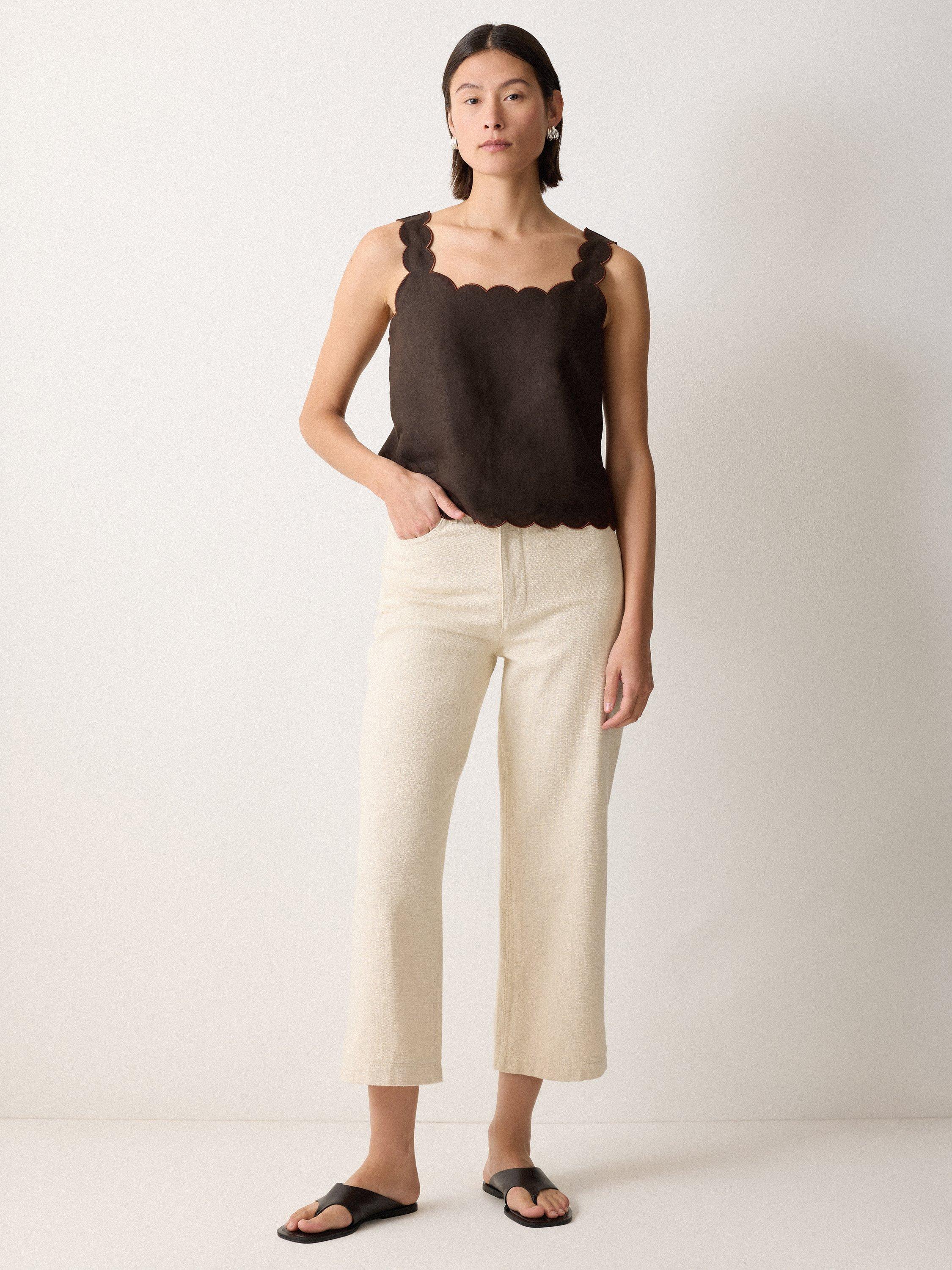 Jigsaw Linen Sleeveless Scalloped Cami Top, Brown