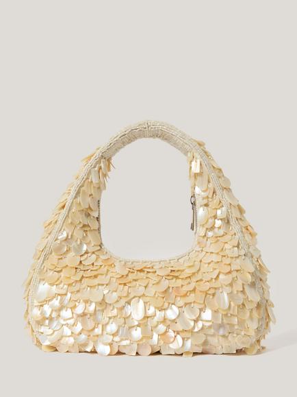 Jigsaw Tay Shell Embellished Mini Clutch Bag, Natural, Natural