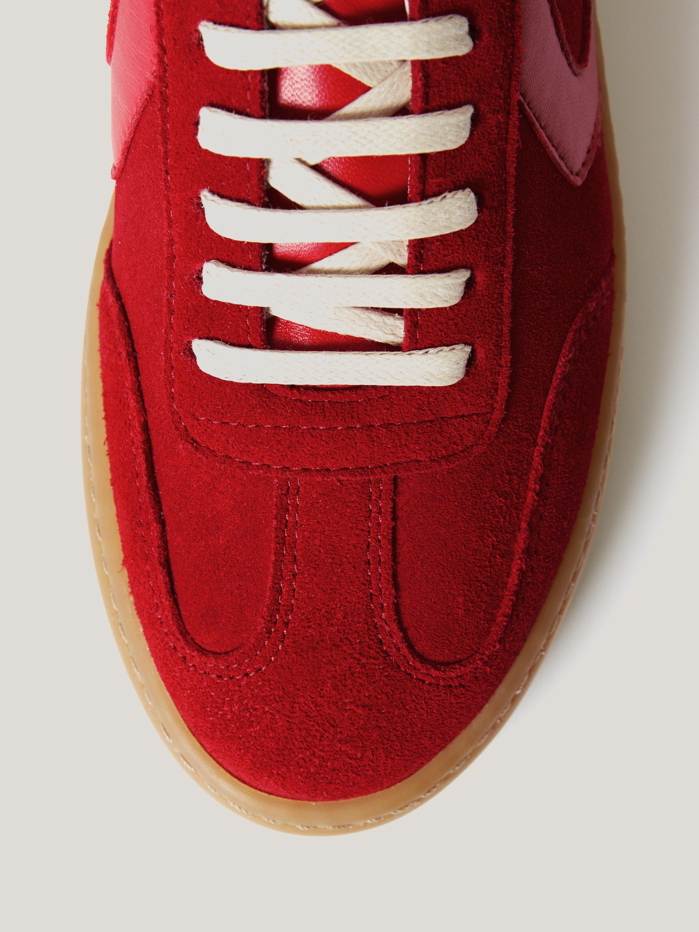 Product image 4 of 6, which shows Jigsaw Portland Suede Vintage Classic Trainers, Red, EU36