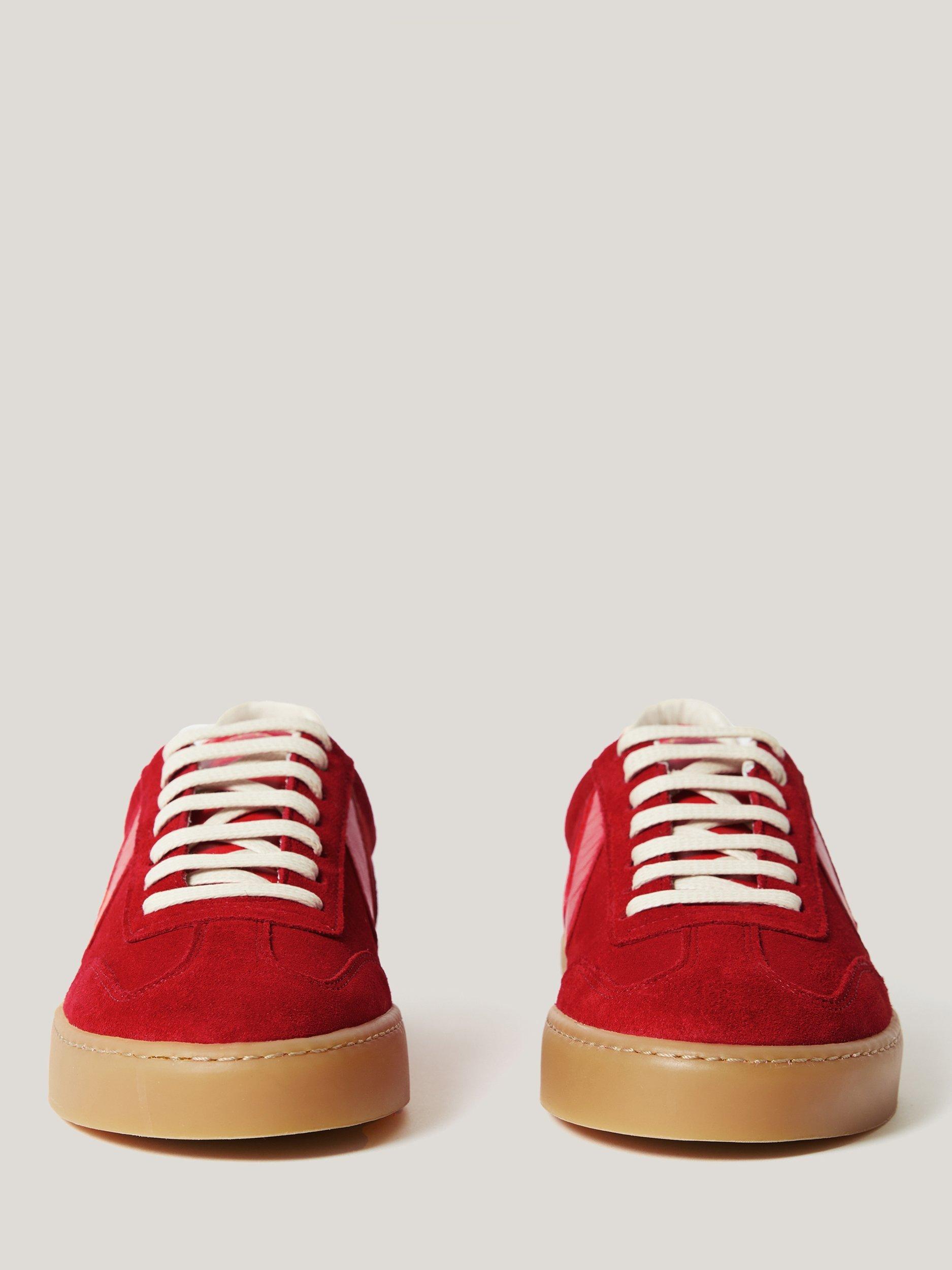 Product image 5 of 6, which shows Jigsaw Portland Suede Vintage Classic Trainers, Red, EU36