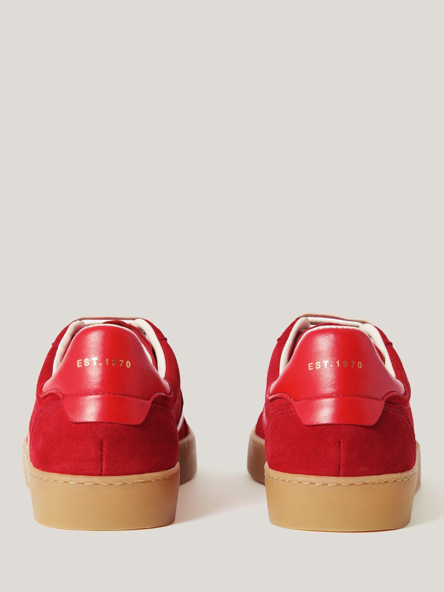 Product image 6 of 6, which shows Jigsaw Portland Suede Vintage Classic Trainers, Red, EU36