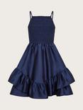 Monsoon Kids' Clariska Sleeveless Shirred Dress, Navy