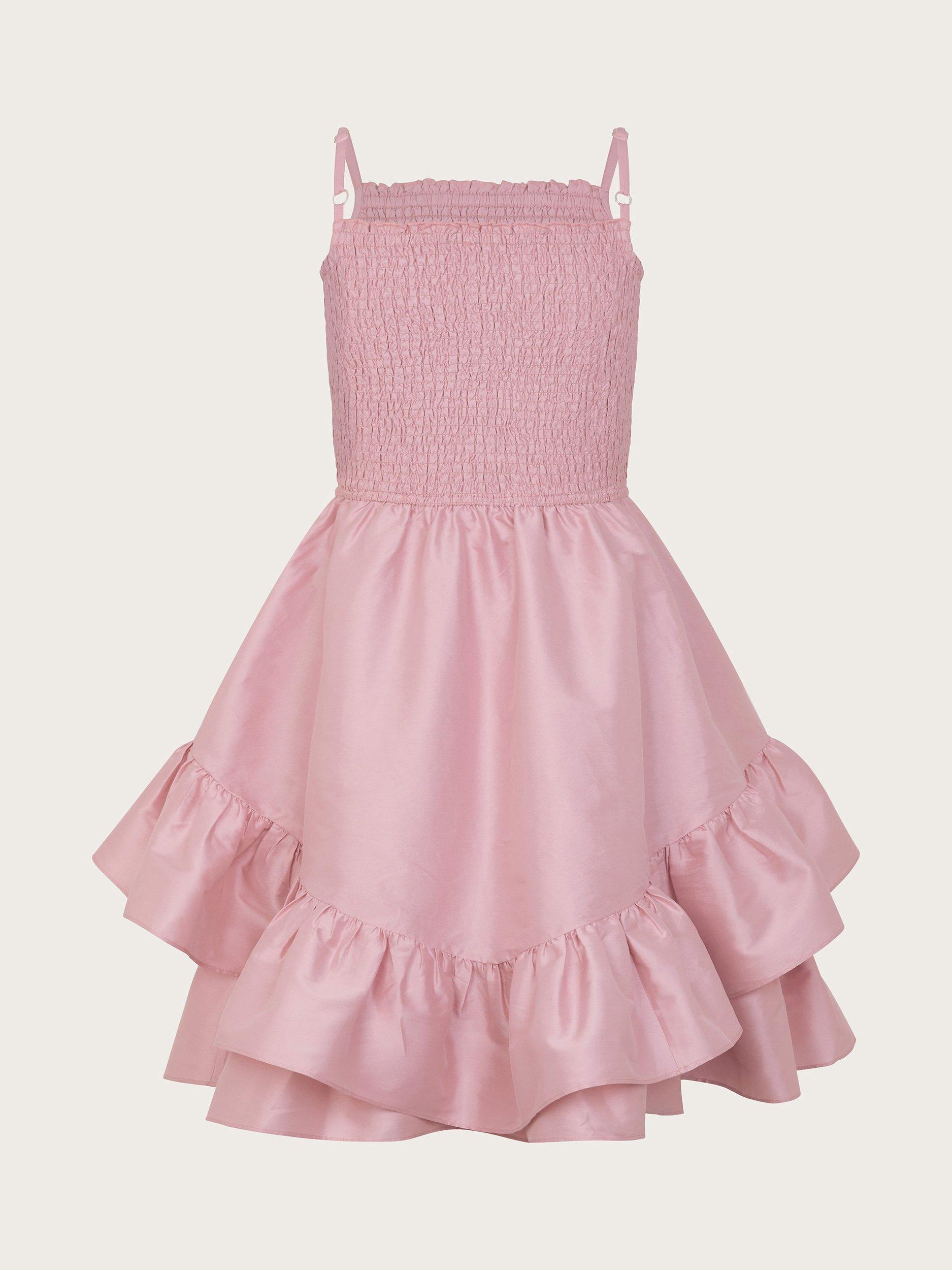 Product image 2 of 3, which shows Monsoon Kids' Clariska Sleeveless Smock Frill Dress, Pink, 8 years