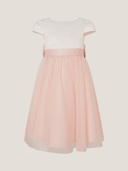 Monsoon Kids' Satin Tulle Short Sleeved Bridesmaid Dress, Pink