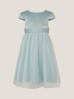 Monsoon Kids' Satin Tulle Short Sleeved Bridesmaid Dress, Sage