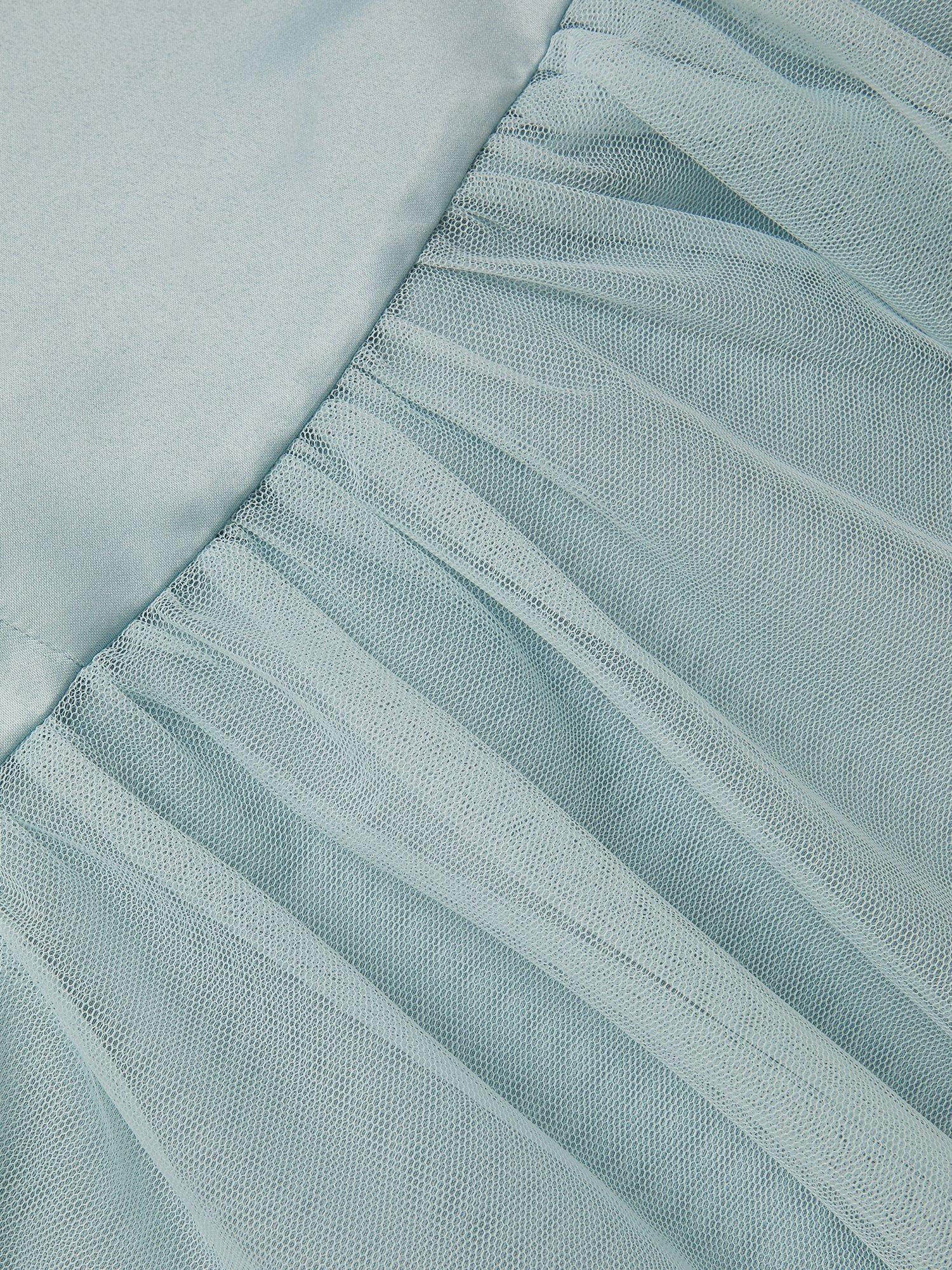 Product image 3 of 3, which shows Monsoon Kids' Satin Tulle Short Sleeved Bridesmaid Dress, Sage, 3 years