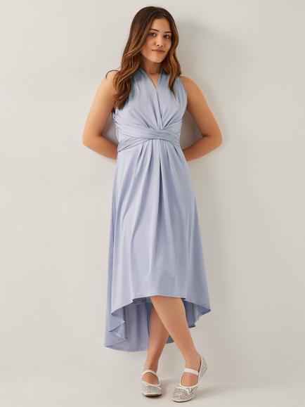 Monsoon Kids' Tia Satin Twist Front Halterneck Prom Dress, Pale Blue, Pale Blue