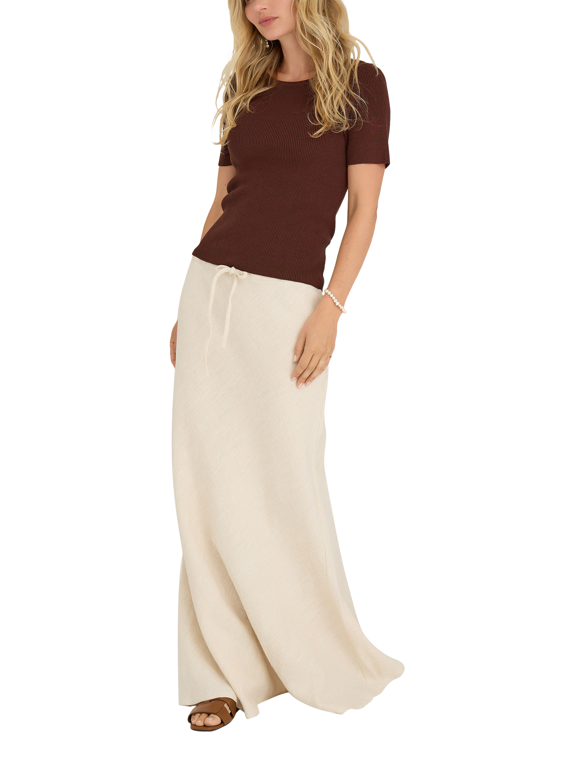 Product image 1 of 2, which shows A-VIEW Rib Knit Top, Mid Brown, XS