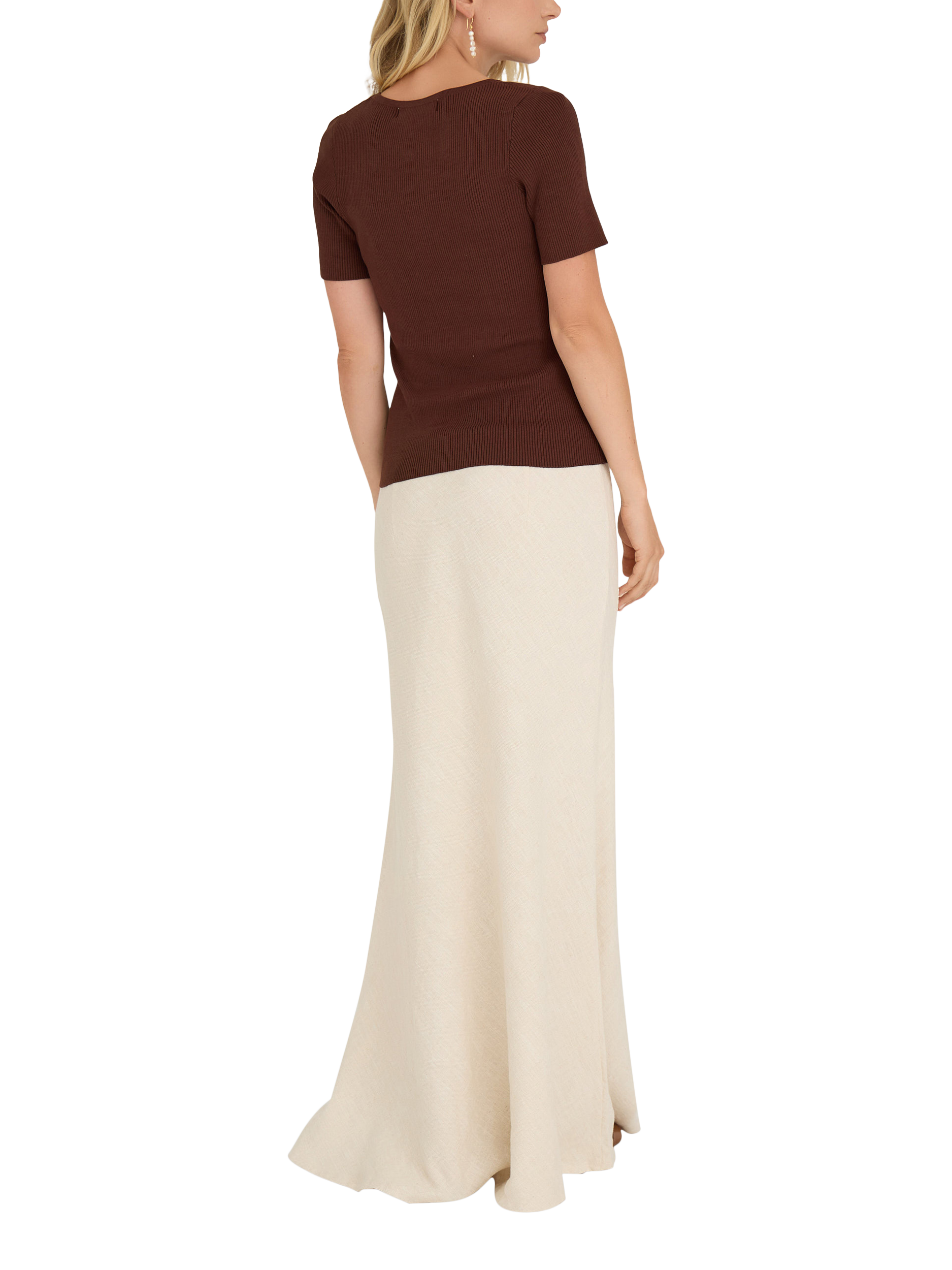 Product image 2 of 2, which shows A-VIEW Rib Knit Top, Mid Brown, XS
