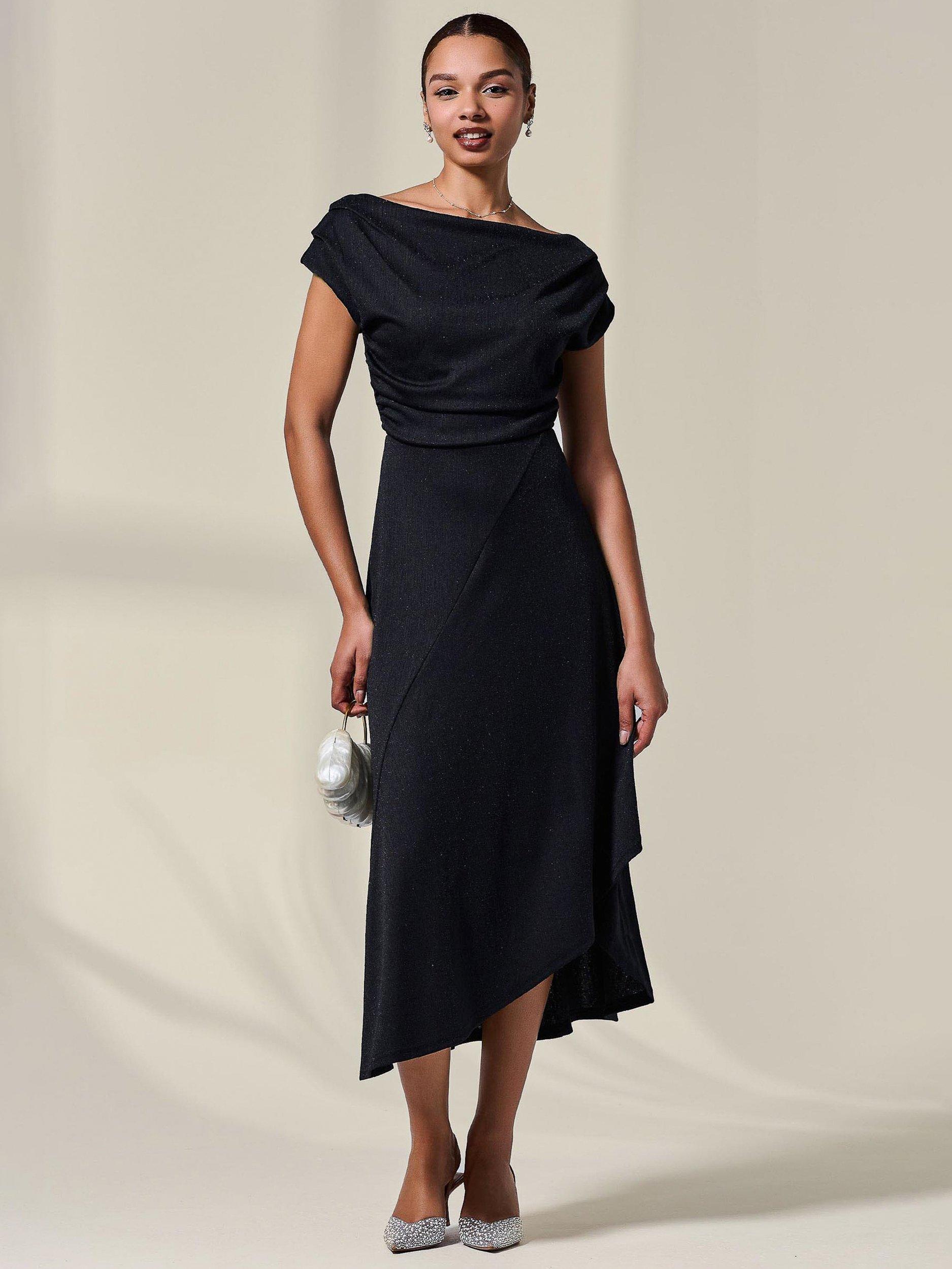 Product image 1 of 7, which shows Jolie Moi Cowl Neck Draped Midi Dress, Black, 8